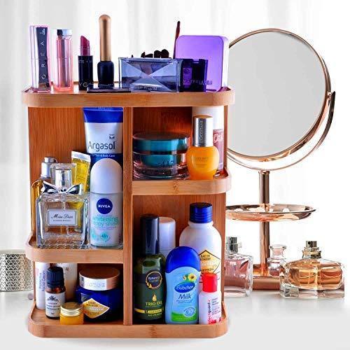Refine 360 Bamboo Cosmetic Organizer, Multi-Function Storage Carousel for Your Vanity, Bathroom, Closet, Kitchen, Tabletop,countertop and Desk