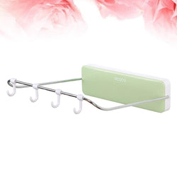 OUNONA Automatic Rebound Bathroom Wash Basin Storage Rack Foldable Dish Pan Brush Towel Shelf Hanger with 4 Hooks (Green)
