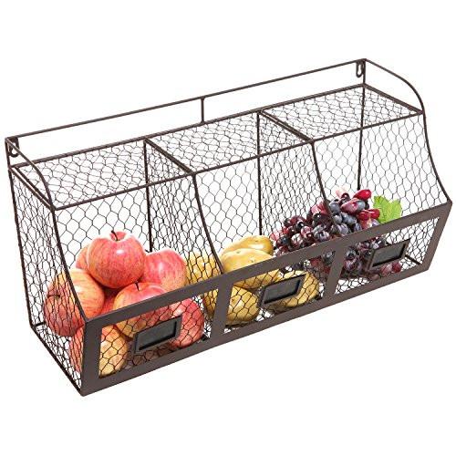 Large Rustic Brown Metal Wire Wall Mounted Hanging Fruit Basket Storage Organizer Bin w/ Chalkboards
