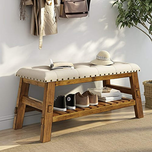 Beige & Oak Bench By Little Tree
