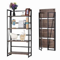 Good Life Folding Bookshelf Rack 4-Tiers Bookcase Rustic Decor Furniture Shelf Storage Rack No-Assembly Industrial Stand Sturdy Shelf Organizer for Home Office 23.5