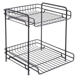 AIYoo 2-Tier Black Metal Bathroom Standing Storage Organizer Countertop Kitchen Condiment Shelf Rack for Spice Cans Jars Bottle Shelf Holder Rack