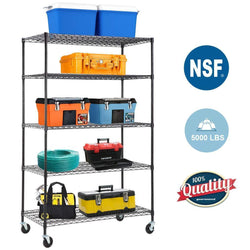 5-Wire Shelving Unit Steel Large Metal Shelf Organizer Garage Storage Shelves Heavy Duty NSF Certified Commercial Grade Height Adjustable Rack 5000 LBS Capacity on 4