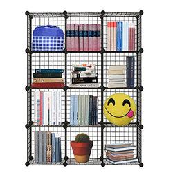 12 Cube Closet Organizer, Garage Storage Racks Sets, Shelf Cabinet, Wire Grids Panels And Units For Books, Plants, Toys, Shoes, Clothes, Stainless Steel Black