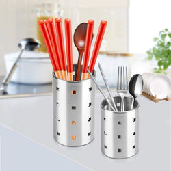 Fdit Chopsticks Holder Stainless Steel Utensil Holder Drying Rack with Hook Circular Hole Tableware Storage Rack Organizer (M)