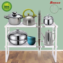 KELIXU Under Sink Organizer Under Cabinet Storage 2 Tier Adjustable Kitchen Sink Organizer with Stainless Steel Pipes and 10 Removable Panels,Multifunctional Storage Rack for Kitchen, White