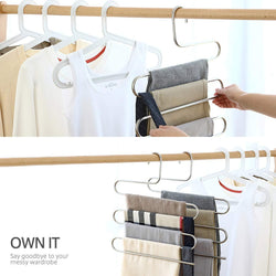 Larnn 6 Pack S-Shape Stainless Steel Hanger with 5 Layers Storage Rack for Clothes