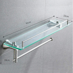 DEED Wall Hanging Mount Rack Toilet Stainless Steel Double Shelf Tempered Glass Bathroom Wall-Hanging Towel Rack 2 Layers Storage Rack,612218cm
