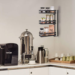 3 Tier Wall Mounted Spice Rack Organizer, Kinghouse Kitchen Bathroom Storage Organizer, Spice Bottle Jars Rack Holder with Adjustable Shelf, Stainless steel