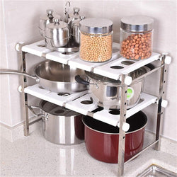 Stainless Steel Adjustable Scalable Kitchen Bathroom Lower Sink Shelf Storage Organizer Protector Shelf Interior