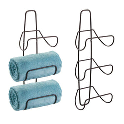 mDesign Metal Wall Mount 3 Level Bathroom Towel Rack Holder & Organizer - for Storage of Bath Towels, Washcloths, Hand Towels, Robes - 2 Pack - Bronze