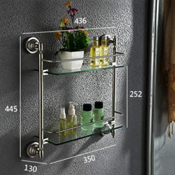 DEED Wall Hanging Mount Rack Toilet Shelf Stainless Steel Bathroom Shelf Shelf Bathroom Glass Shelf Cosmetics Double Storage Rack,43.6cm