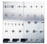 The best triton products lb18 skit stainless steel locboard assortment with two 304 stainless steel square hole pegboards with 32 piece stainless lochook assortment and 3 plastic hanging bins