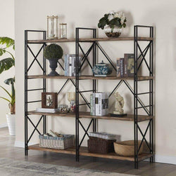Homissue 4 Shelf Industrial Double Bookcase and Book Shelves, Storage Rack Display Stand, Etagere Bookshelf with Open 8 Shelf, Retro Brown, 64.2-Inch Height