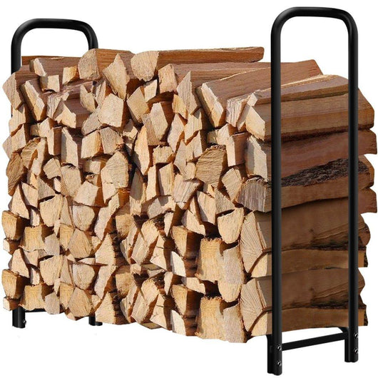 Amagabeli 4ft Outdoor Firewood Log Rack for Fireplace Heavy Duty Wood Stacking Holder for Patio Deck Metal Logs Storage Stand Steel Tubular Wood Pile Racks Outside Fire place Tools Accessories Black