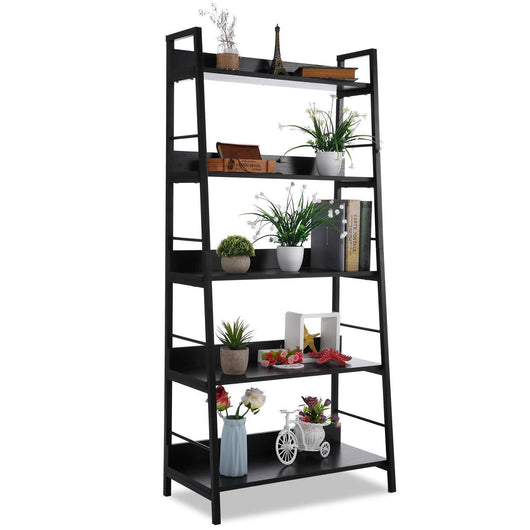5 Shelf Ladder Bookcase, Industrial Bookshelf Wood and Metal Bookshelves, Plant Flower Stand Rack Book Rack Storage Shelves for Home Decor