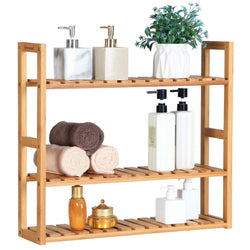 SONGMICS bamboo bathroom shelves, 3-Tier Adjustable Layer Rack, Bathroom Towel Shelf, Utility Storage Shelf Rack, Wall Mounted Organizer shelf, For Bathroom Kitchen Living Room Holder Natural UBCB13Y