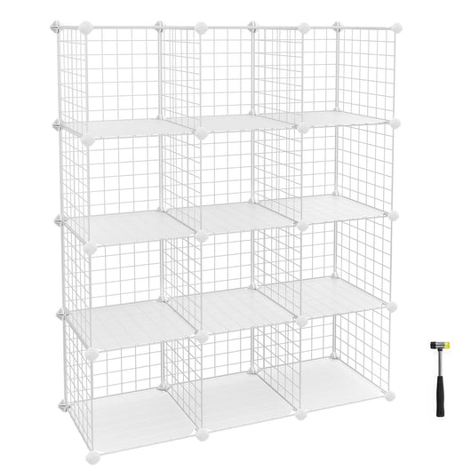Modular White Metal Wire Cube Storage ,12-Cubes