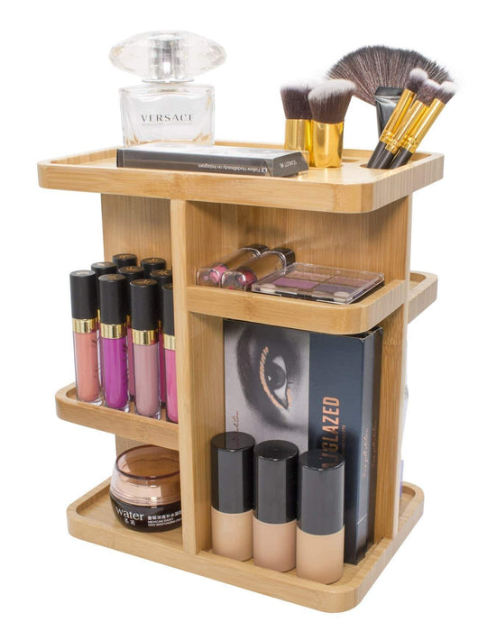 Sorbus 360° Bamboo Cosmetic Organizer, Multi-Function Storage Carousel for Makeup, Toiletries, and More - for Vanity, Desk, Bathroom, Bedroom, Closet, Kitchen