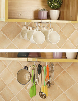 Bafvt Coffee Mug Holder - 304 Stainless Steel Cup Rack Under Cabinet, 10Hooks, Fit for the Cabinet 0.8
