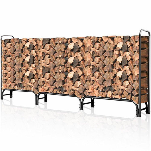 Amagabeli 12ft Outdoor Firewood Log Rack for Fireplace Heavy Duty Wood Stacking Holder for Patio Deck Metal Logs Storage Stand Steel Tubular Wood Pile Racks Outside Fire place Tools Accessories Black