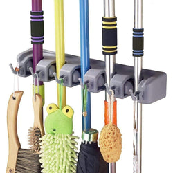 SHSYCER Mop and Broom Holder Wall Mounted Garden Storage Rack 5 Position with 6 Hooks Garage Holds up to 11 Tools for Garage Garden Kitchen Laundry Offices