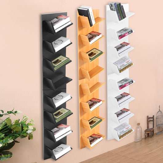 8 Tiers Book Shelves CDs Display Storage Rack Shelf Organization Wall Mounted Books Home Office Decor