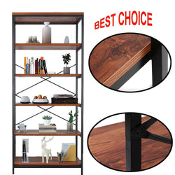 Dtemple 5-Tier Wooden Free Standing Bookshelf, Multifunctional Storage Rack, Vintage Industrial Style Bookcase Book Organizer Display Shelf for Home and Office, Balcony, Study Room, Livingroom