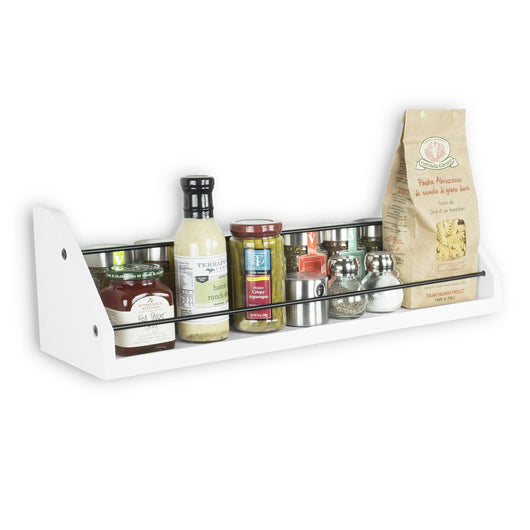 Kitchen White Wall Shelf with Black Metal Section Railing Great For Spice Dressing Jar Display Organizer Storage Rack Each Shelf is 24 inch
