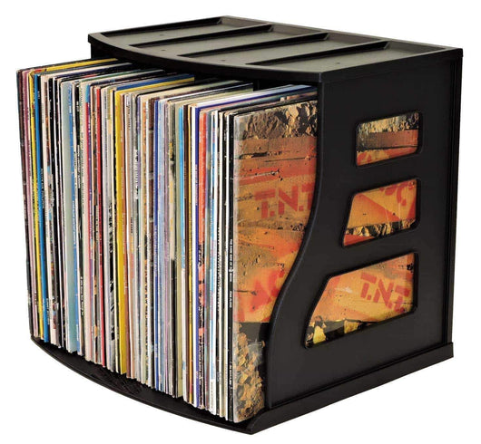 Vinyl Record Storage Crate, LP Album Holder, Holds Over 70 Records, Lever Arch Shelf, Office Desktop Organizer, Ring Binder Stand, Craft & Scrapbook Paper Rack Cube Box, Stackable, Binder Way Brand