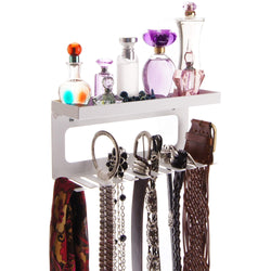 Angelynn's Belt Holder Organizer Hanger Wall Mount Hanging Closet Storage Rack Women's & Men's Valet Shelf, Arinn White