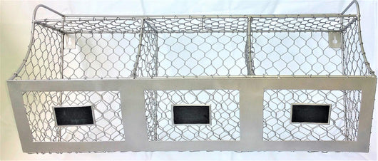 Glory & Grace Stainless Steel Finish Rustic Industrial Farmhouse Wall Mount Metal Wire Kitchen Vegetable Basket Bins Spice Shelf Storage Rack, Chalkboard Tags