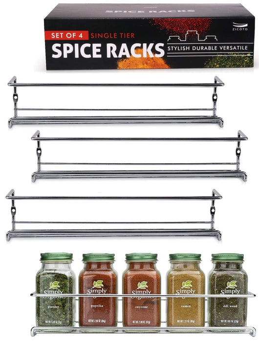 Gorgeous Spice Rack Organizer for Cabinets or Wall Mounts - Space Saving Set of 4 Hanging Racks - Perfect Seasoning Organizer For Your Kitchen Cabinet, Cupboard or Pantry Door