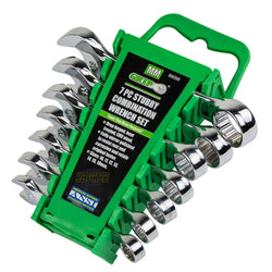 7 Piece Stubby Combination Wrench Set Metric w/ Storage Rack Case 10mm to 18mm GRIP Tool 89098