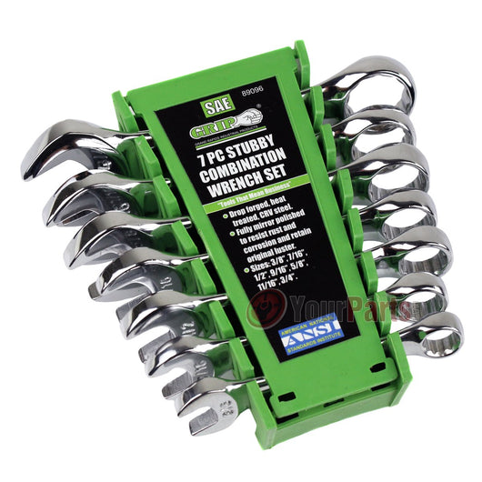 7 Piece Stubby Combination Wrench Set SAE w/ Storage Rack Case 3/8