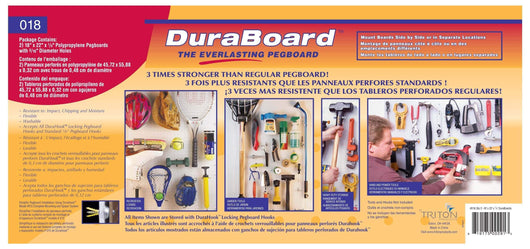 Storage triton products 018 kit duraboard 2 22 inch w x 18 inch h x 1 8 inch d white polypropylene pegboards with 22 pc durahook assortment and wall mounting hardware