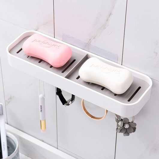Bathroom Shower Soap Box With 4 Hooks Dish Storage Rack - SYLHome