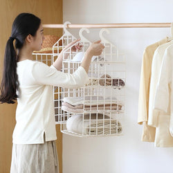 DIY Hanging Closet Organizer Plastic Folding Storage Shelving with Hook Clothes Shelf Rack Holder - 3 Small Layers
