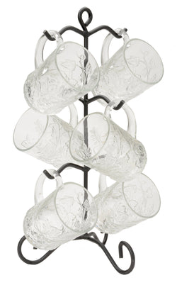 6 MUG WROUGHT IRON RACK - Counter Top Coffee Cup Holder in Satin Black