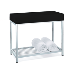 DWBA Backless Vanity Stool Bench, With Chrome Metal Legs and Storage Rack Shelf