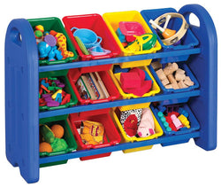 3 Tier Toy Storage Organizer-12 Bins-Blue, Red, Yellow and Green