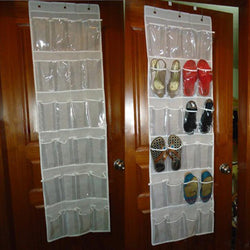 24 Pockets Behind Door Shoe Rack Hanging Shoes Storage Rack Free Nail Shoe Holder Organizer Space Save With 3 Hooks