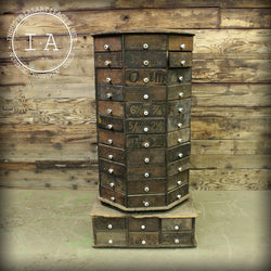 Vintage Industrial Wooden Parts Carousel Rotating Drawer Storage Rack Hardware