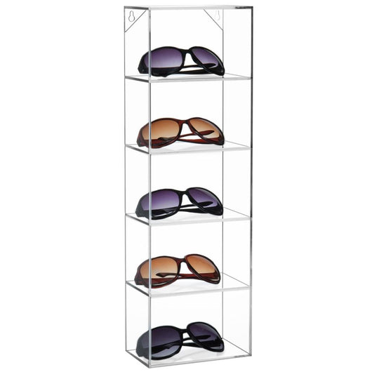 Clear Acrylic Wall Mounted Organizer Rack / 5 Shelf Sunglasses Display Case