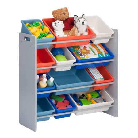 Kids Toy Storage Organizer with Plastic Bins, Gray