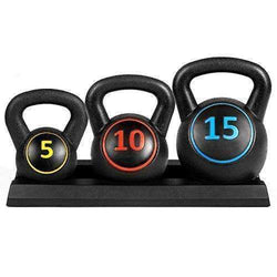 Best Choice Products 3-Piece Fitness Hdpe Kettlebell Weights Set W/ Base Rack - Black