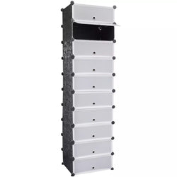 Black-white Shoe Organiser Storage Rack with 10 Compartments 47x37x172