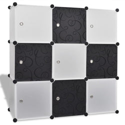 Black-white Storage Cube Organiser with 9 Compartments 110x37x110 cm