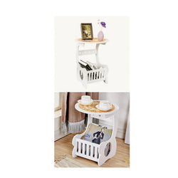 Wood & Plastic Coffee Table Desk With Magazine Storage Rack