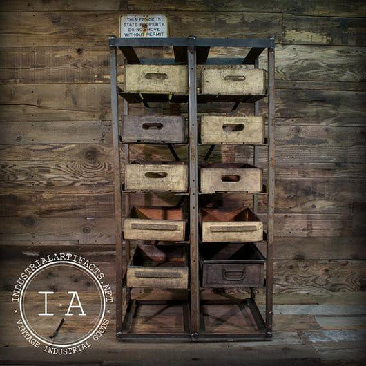 Factory Rack Frame Vintage Vintage Industrial Angle Steel Factory Storage Rack Shelf w/ Vintage P ...